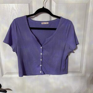 Romwe Purple Button Up Crop Top